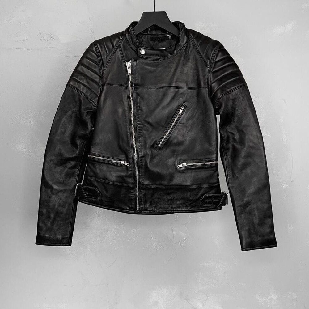 NWT BLK DNM Leather Jacket 22 Calf-Skin Biker Jacket Women's XS NEW